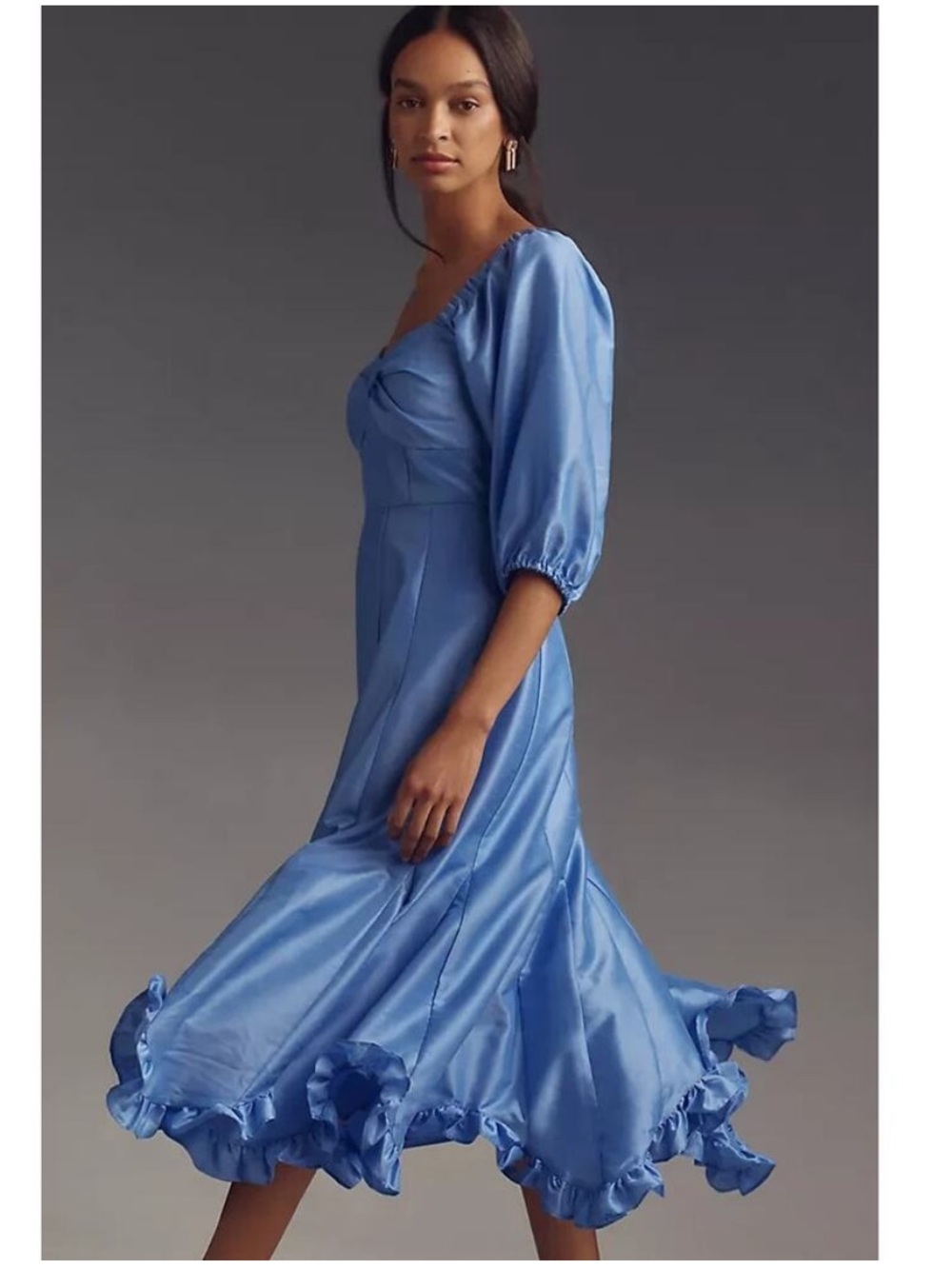 Hutch Twist Front Midi Dress in Sky Blue with 3/4 Puff-Sleeve - Picture 7 of 7